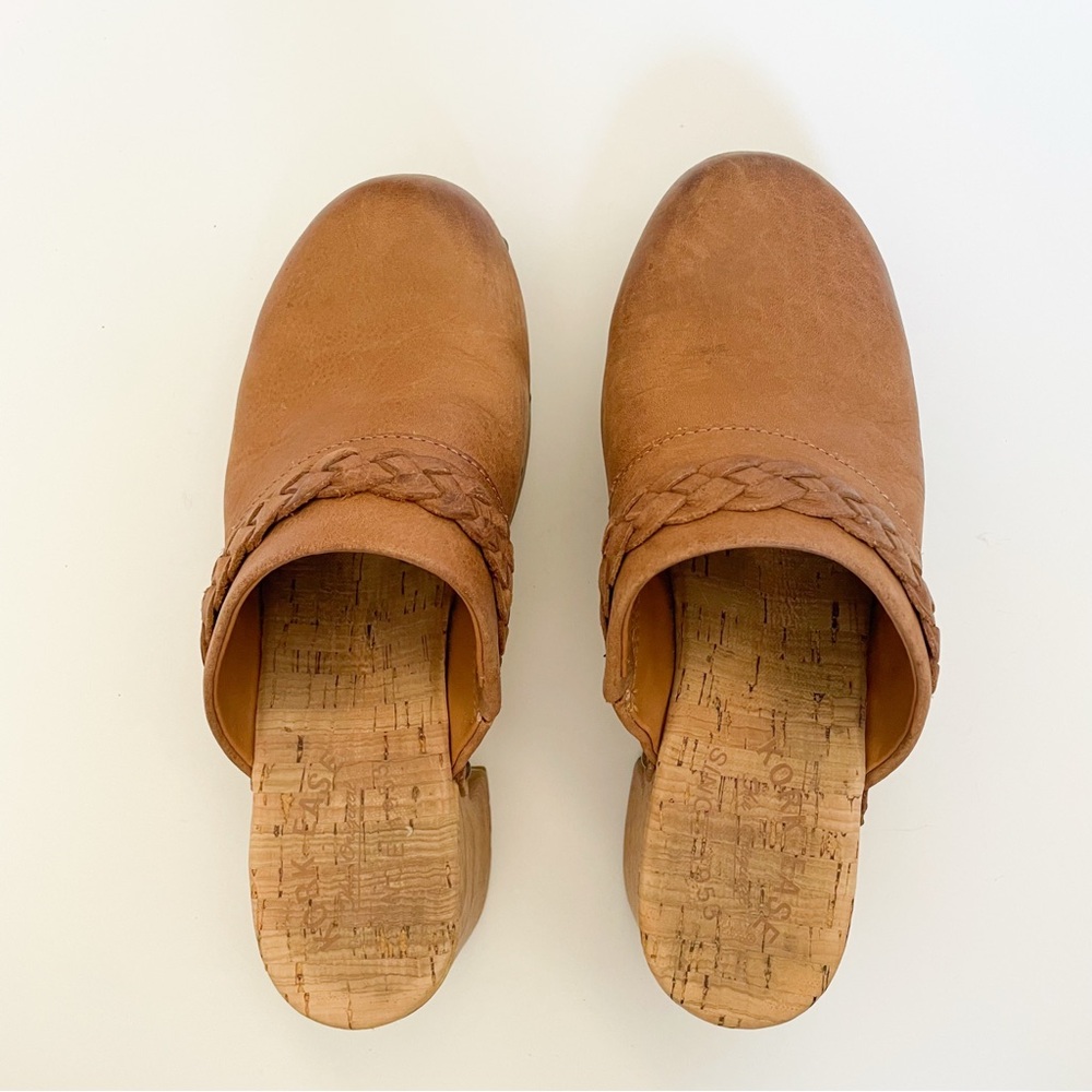 Kork Ease Tilly Clogs Tan Braided Leather Studded Heeled Slip On Wood Mules - Picture 5 of 12